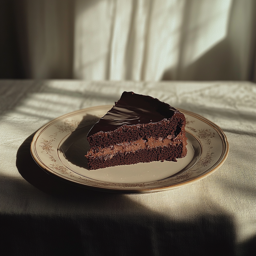 Un trozo de pastel de chocolate | Fuente: Midjourney