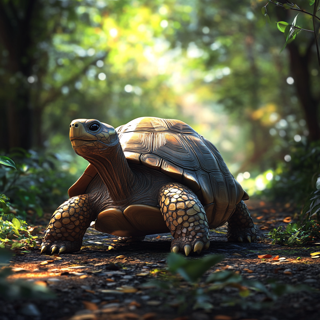 Una tortuga en un bosque | Fuente: Midjourney