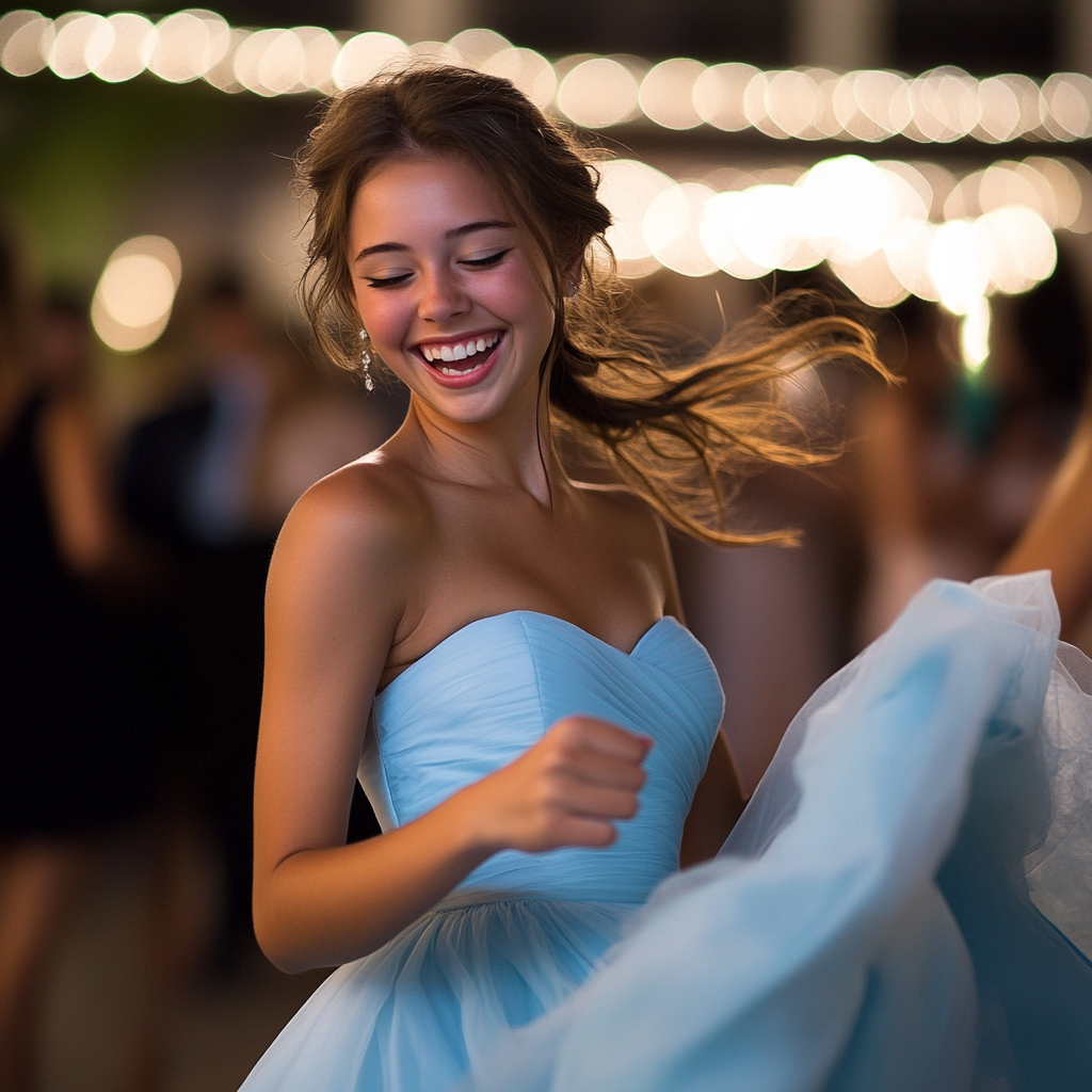 Una chica vistiéndose en una noche de graduación | Fuente: Midjourney