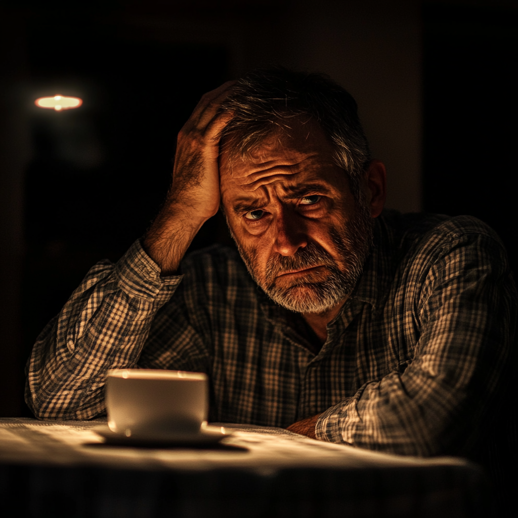 Un hombre triste de mediana edad | Fuente: Midjourney