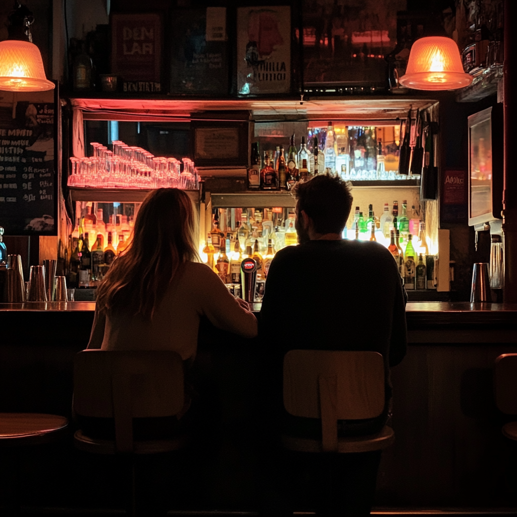 Una pareja sentada en un bar | Fuente: Midjourney