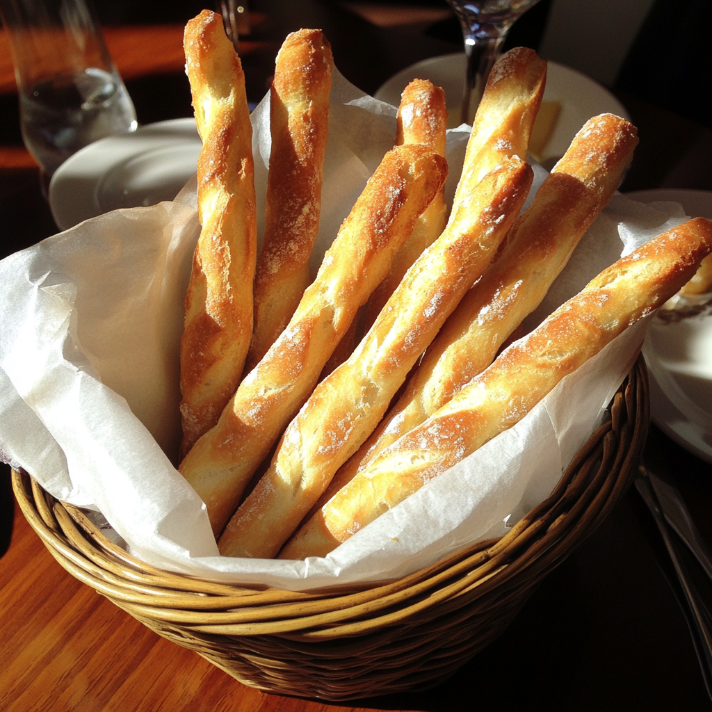 Una cesta de palitos de pan | Fuente: Midjourney