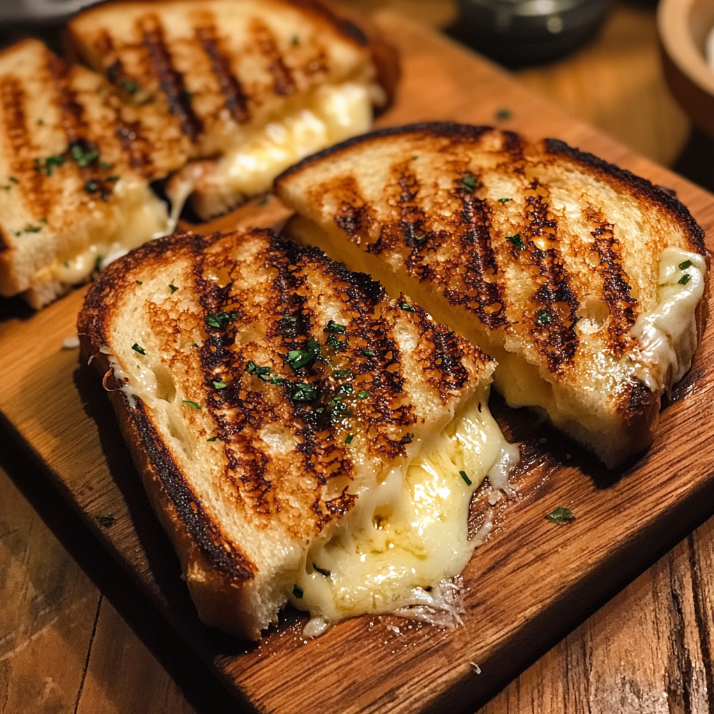 Bocadillos de queso a la plancha sobre una tabla | Fuente: Midjourney