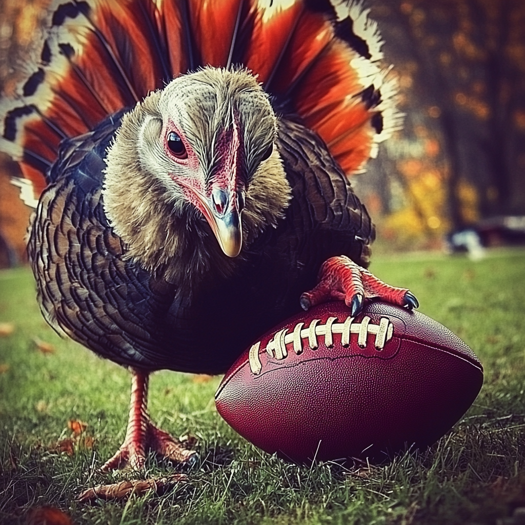 Un pavo sujetando un balón de fútbol | Fuente: Midjourney