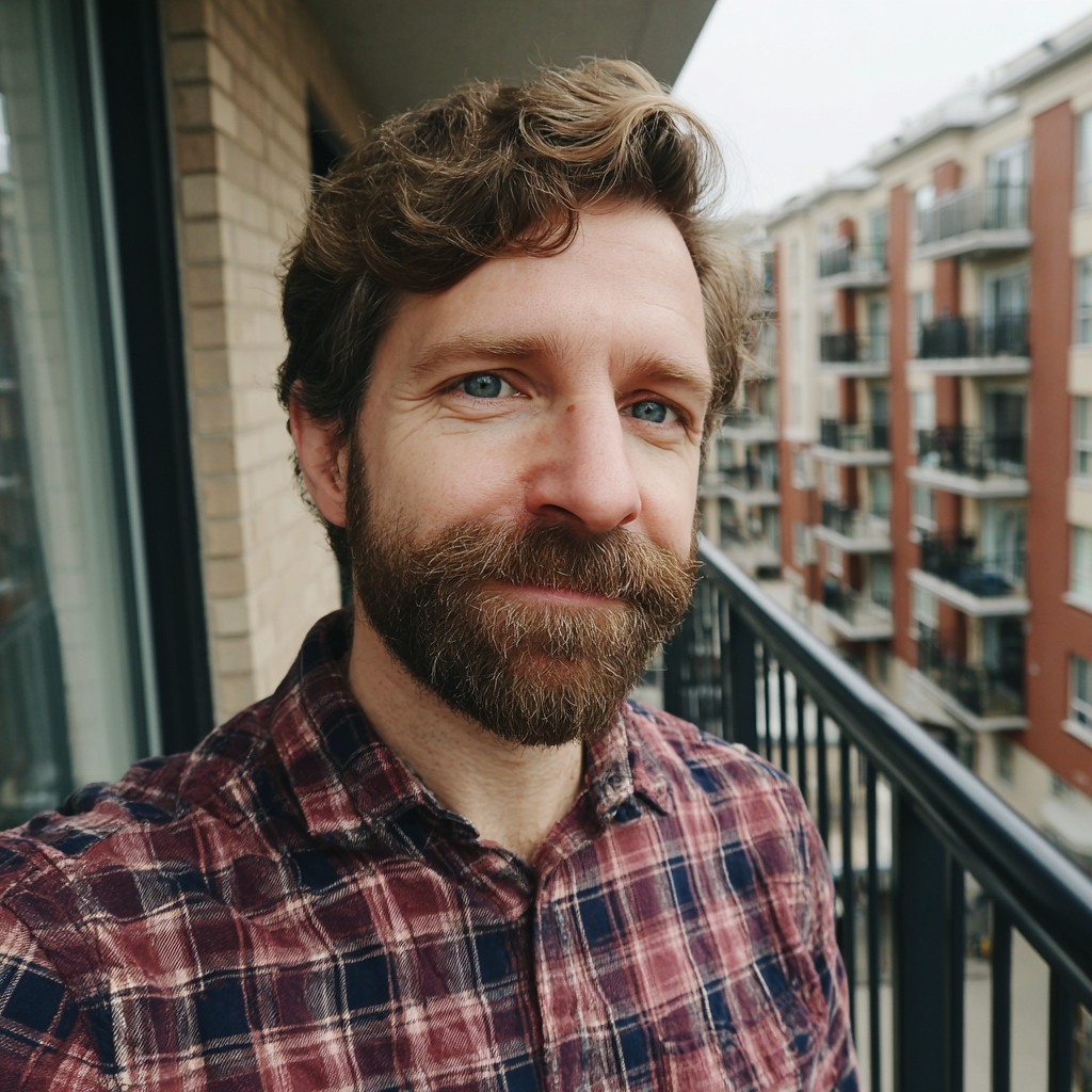 Un hombre sonriente en un balcón | Fuente: Midjourney