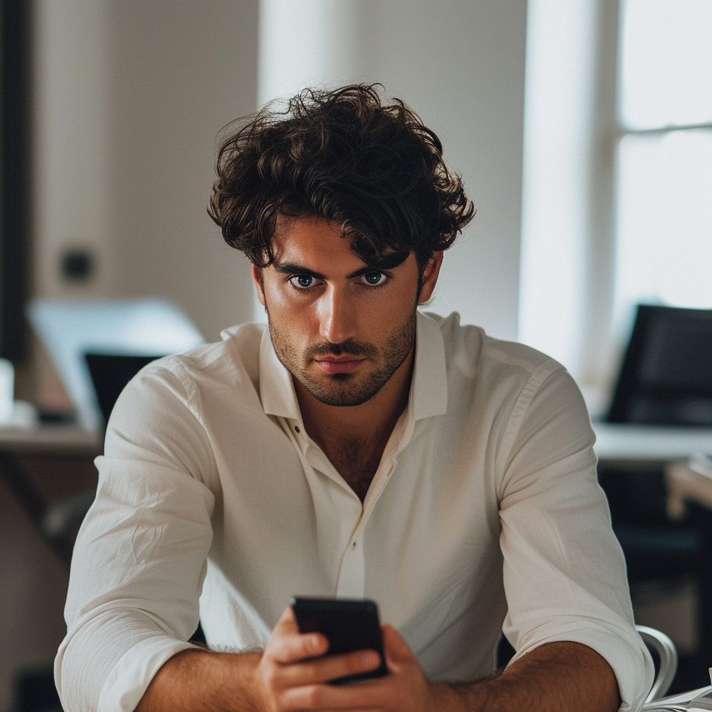 Un hombre sujetando su teléfono | Fuente: Midjourney