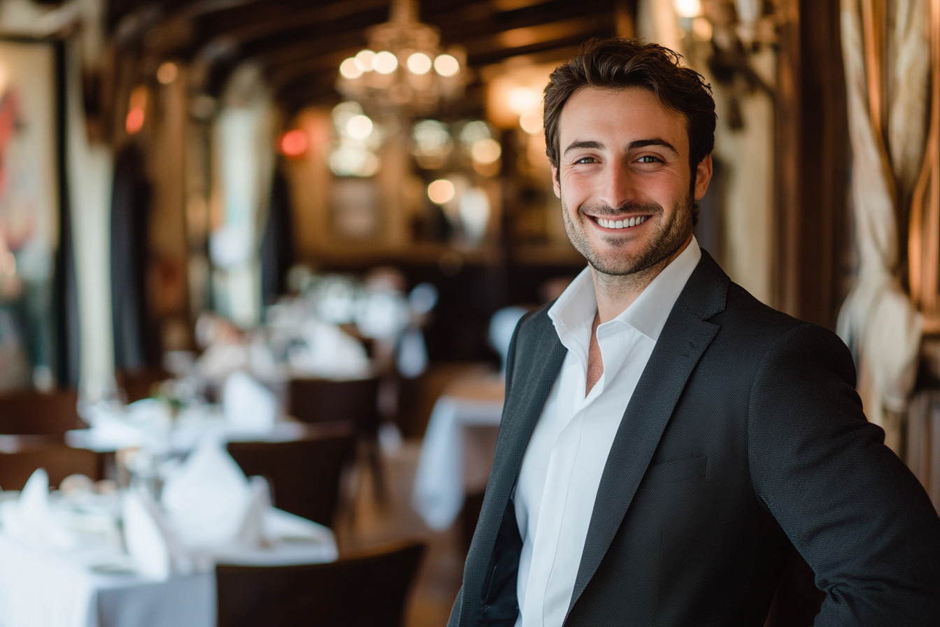 Un hombre sonriente en un restaurante | Fuente: Midjourney