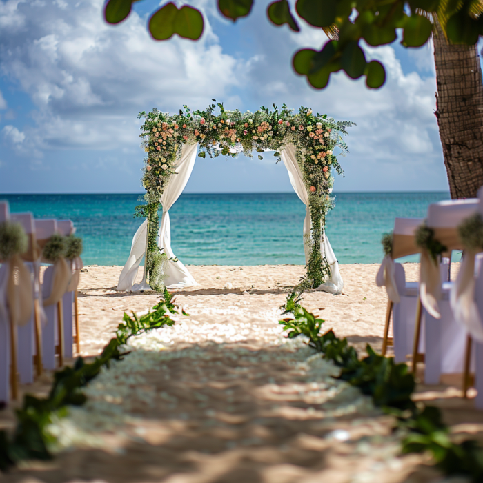 Un precioso montaje de boda en la playa | Fuente: Midjourney