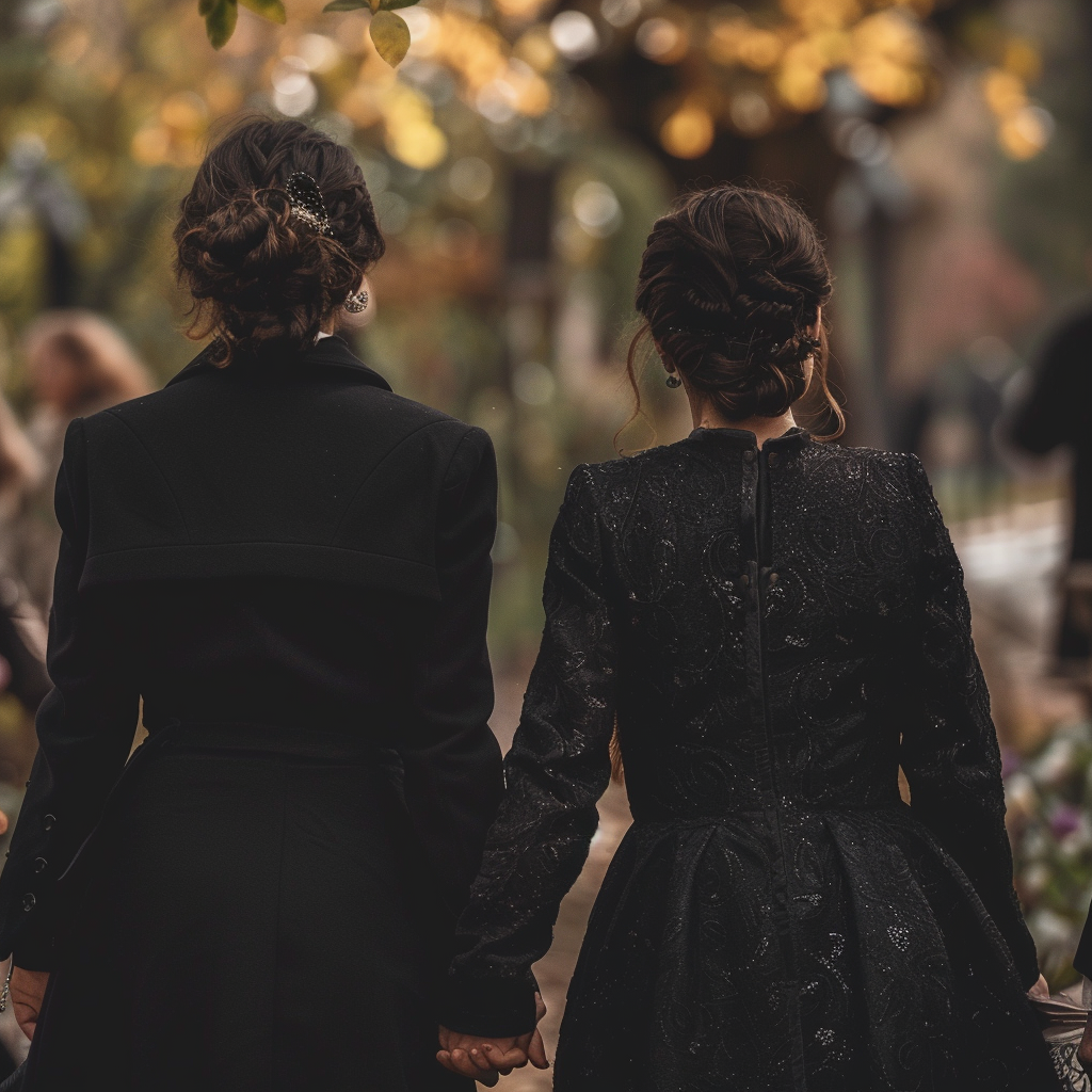 Daina y Phoebe en el funeral de su madre | Fuente: Midjourney