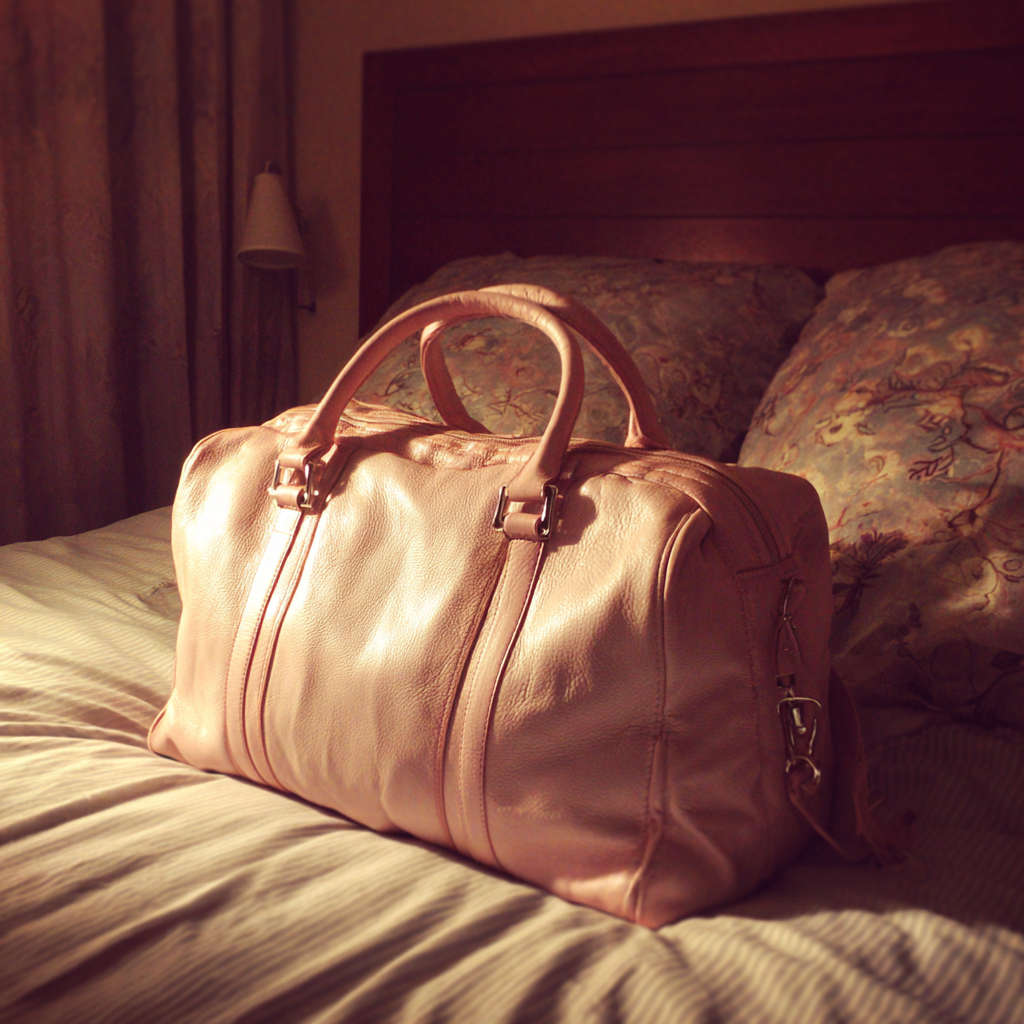 Una bolsa rosa pálido sobre una cama | Fuente: Midjourney