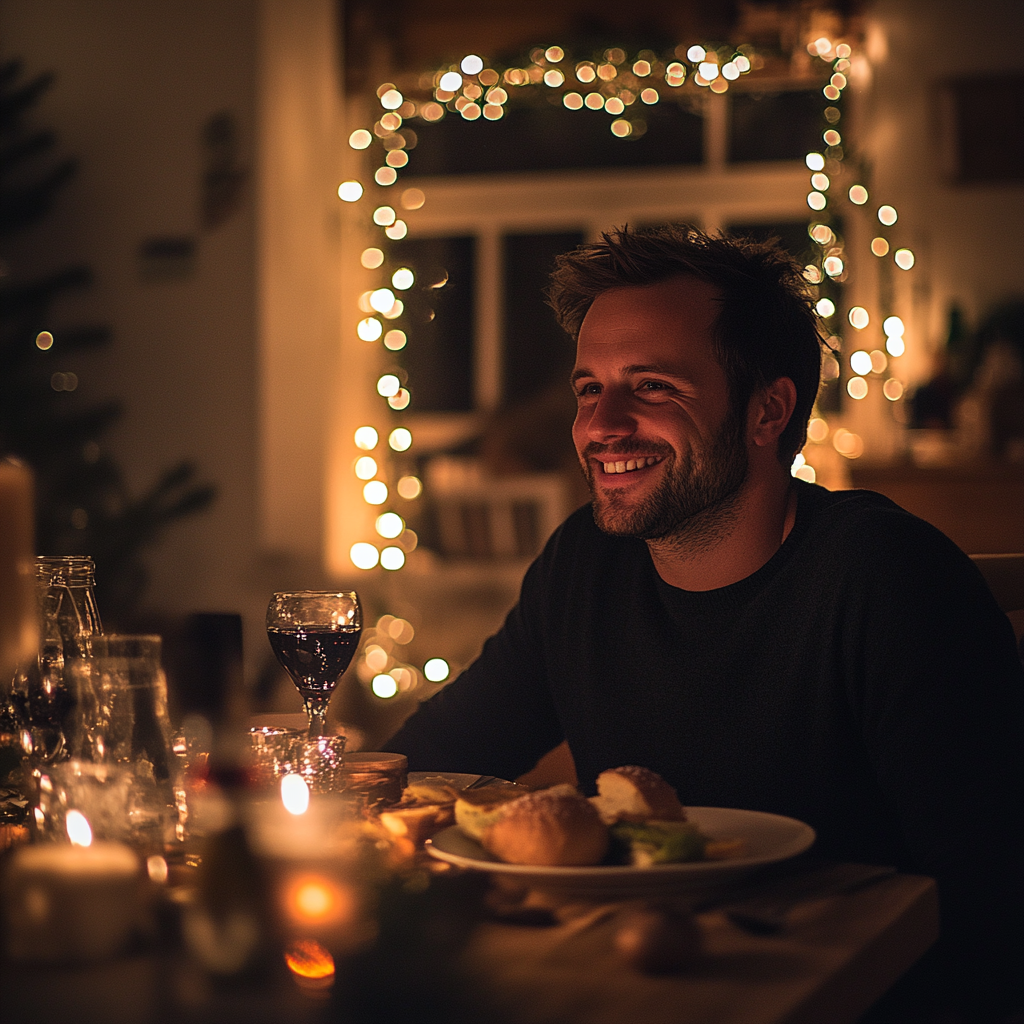 Un hombre sonriente en la mesa | Fuente: Midjourney