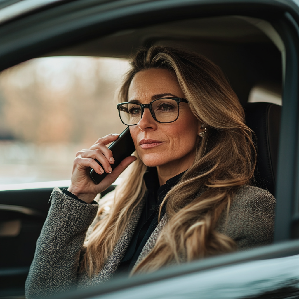 Mujer en su automóvil, hablando por teléfono | Fuente: Midjourney