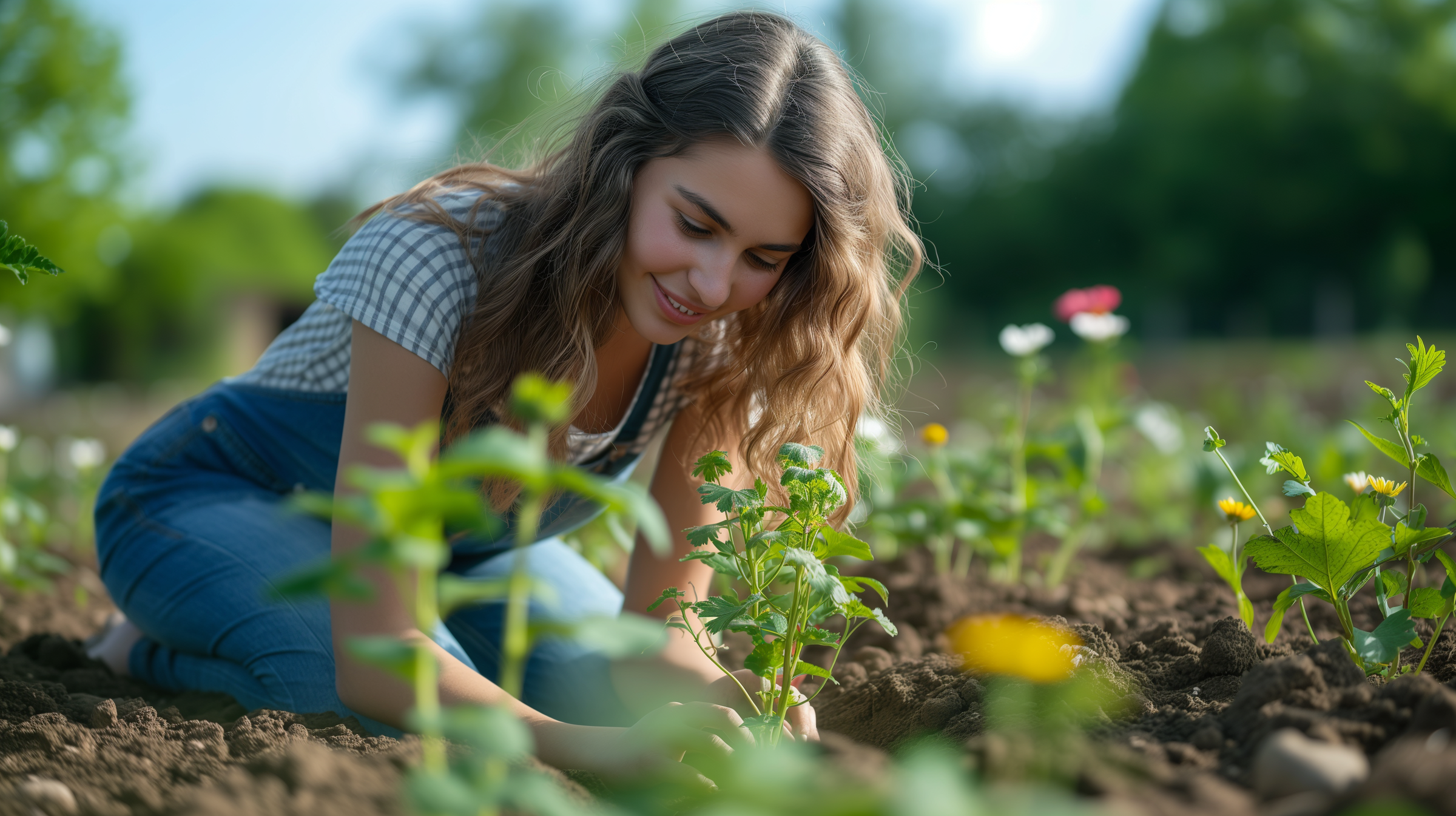 Una joven plantando | Fuente: Midjourney