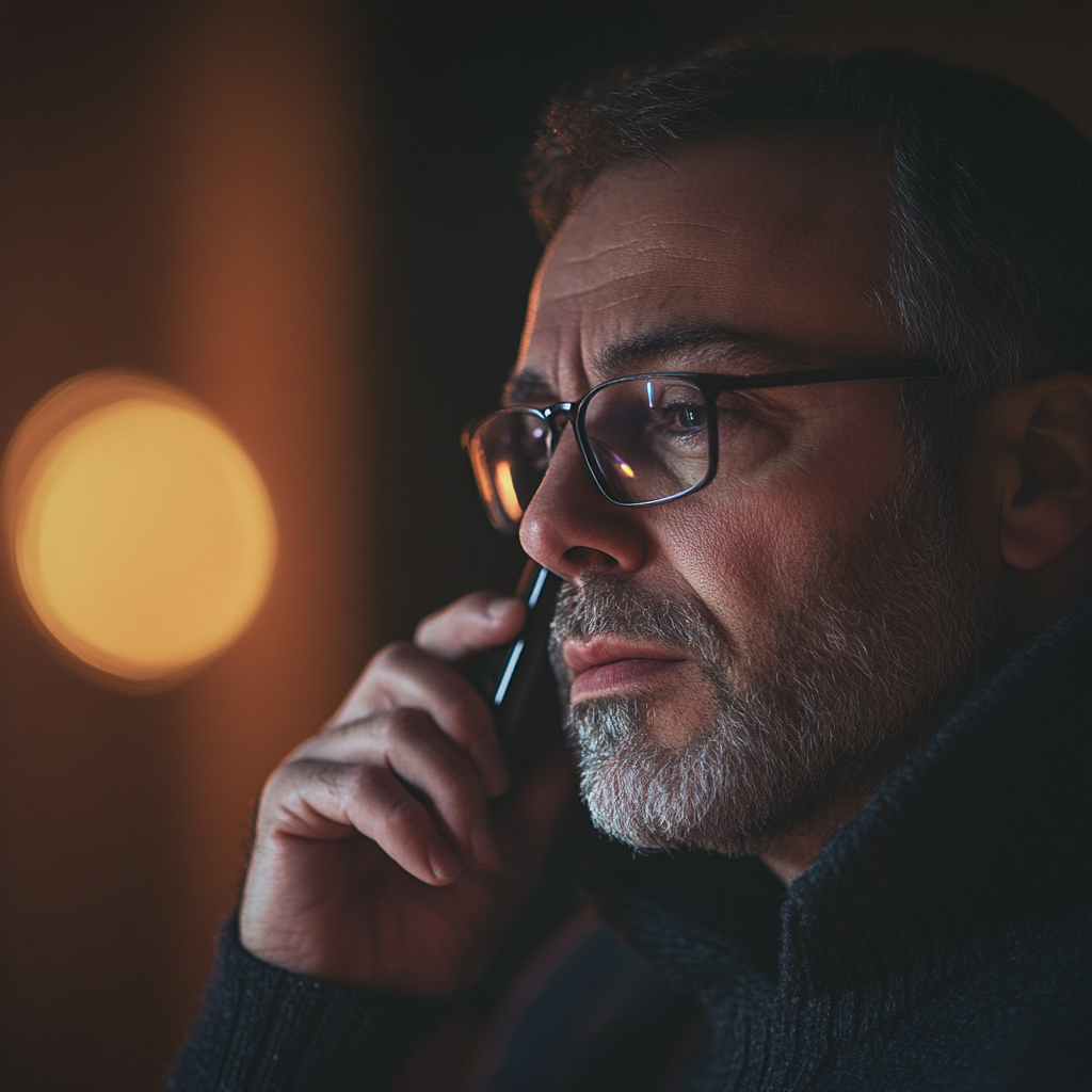 Un hombre serio hablando por teléfono | Fuente: Midjourney