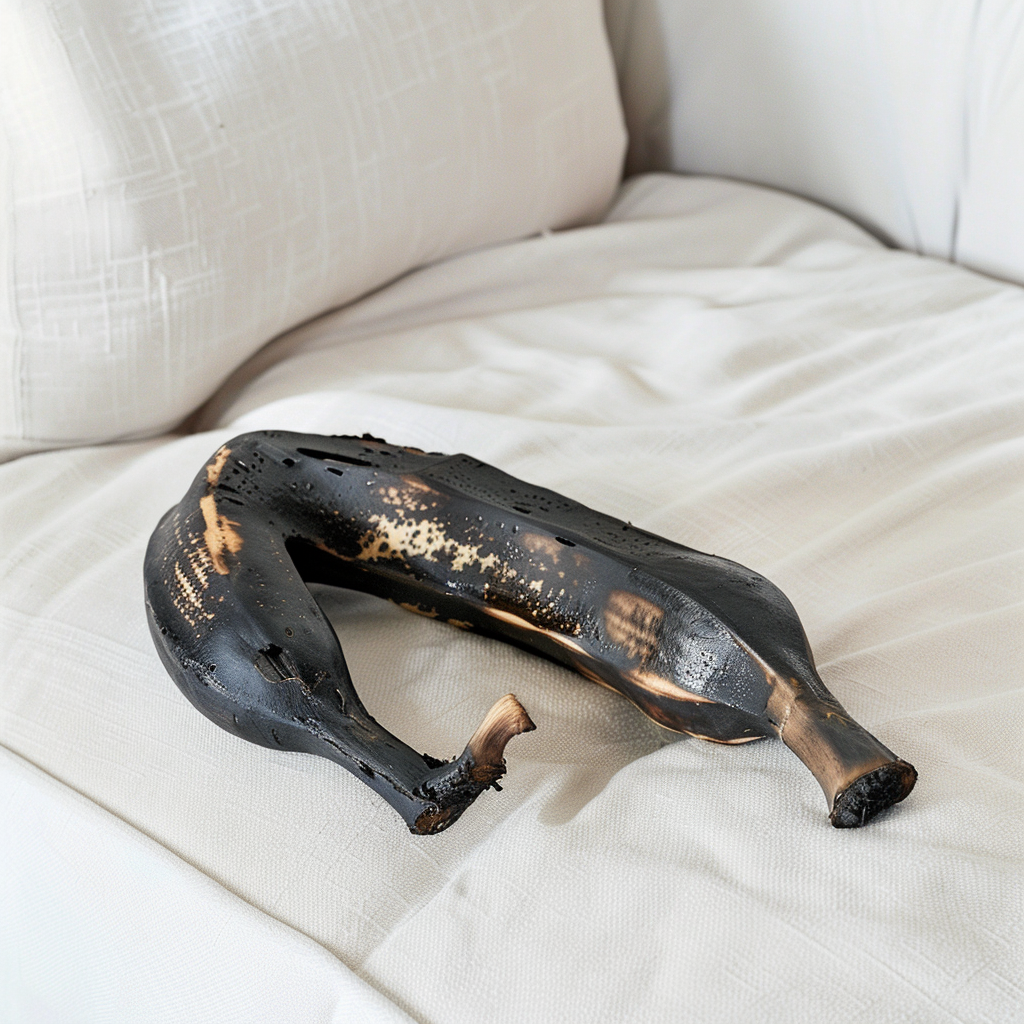 Un plátano ennegrecido en un sofá | Fuente: Midjourney