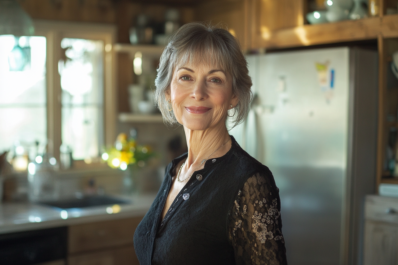 Una mujer sonriente en una cocina | Fuente: Midjourney