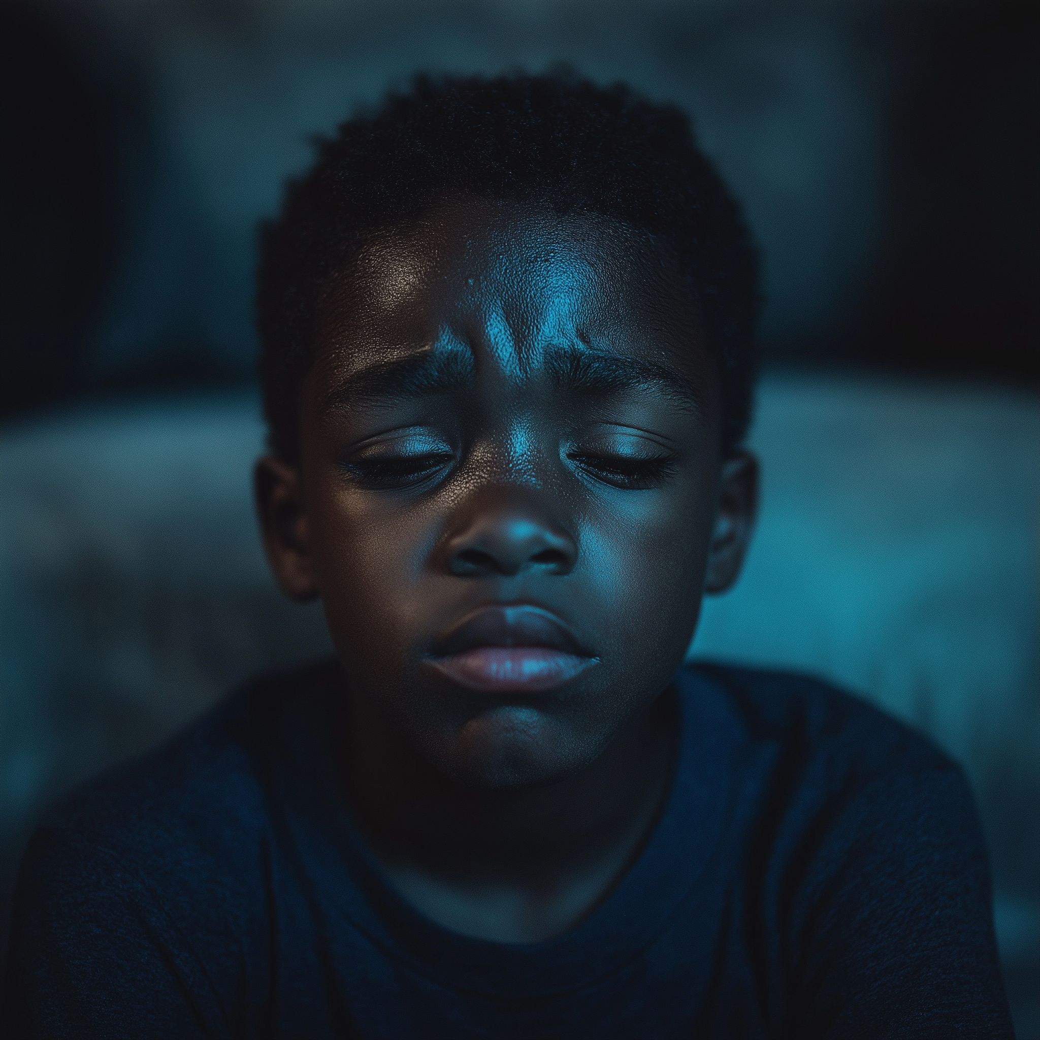 Un niño negro triste en casa | Fuente: Midjourney