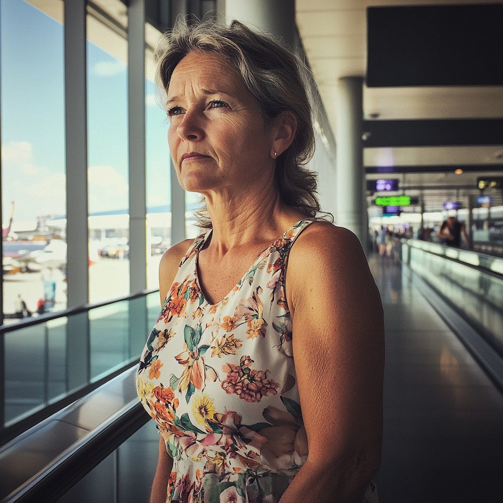 Una mujer en un aeropuerto | Fuente: Midjourney