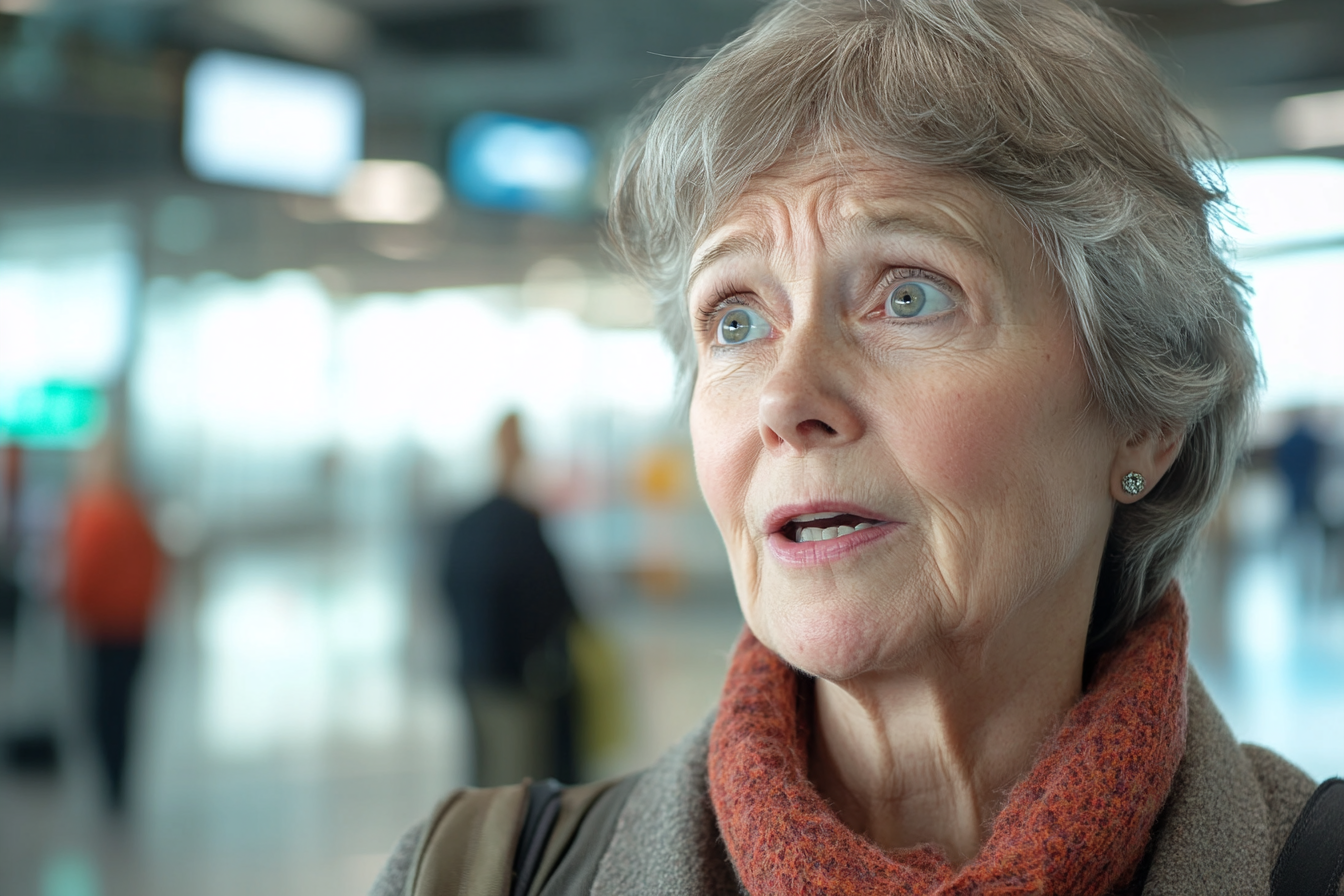 Una mujer de pie en un aeropuerto | Fuente: Midjourney