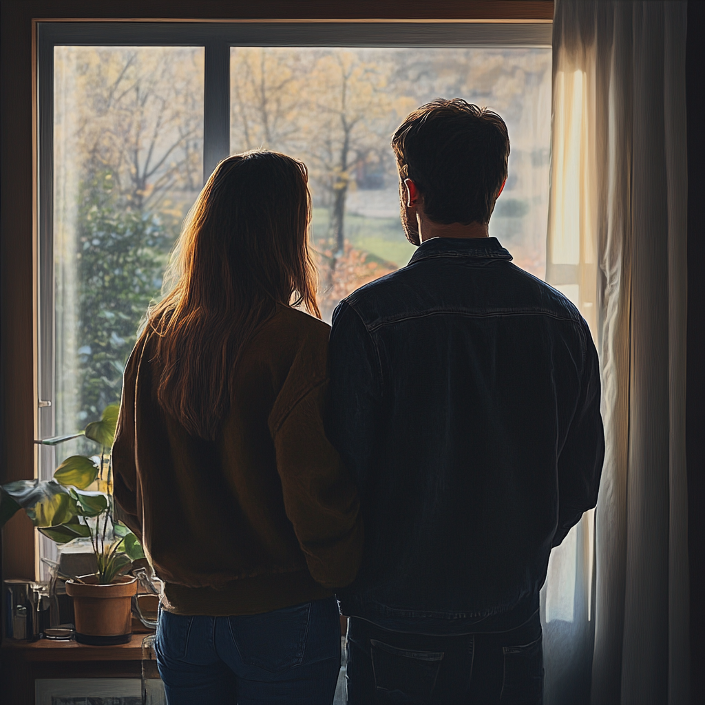 Una pareja mirando por una ventana | Fuente: Midjourney