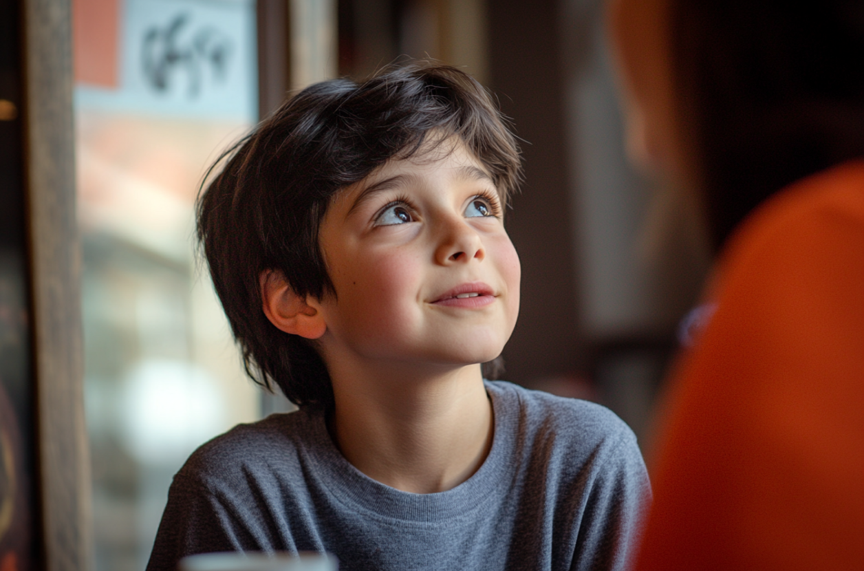 Un niño con mirada suplicante | Fuente: Midjourney