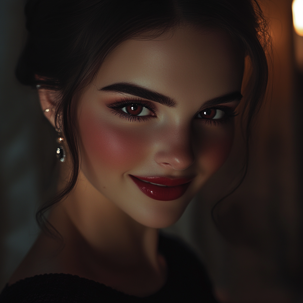 Mujer con sonrisa satisfactoria | Fuente: Midjourney