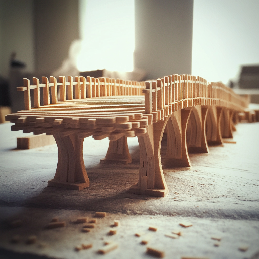 Una maqueta de puente hecha con palitos de helado | Fuente: Midjourney