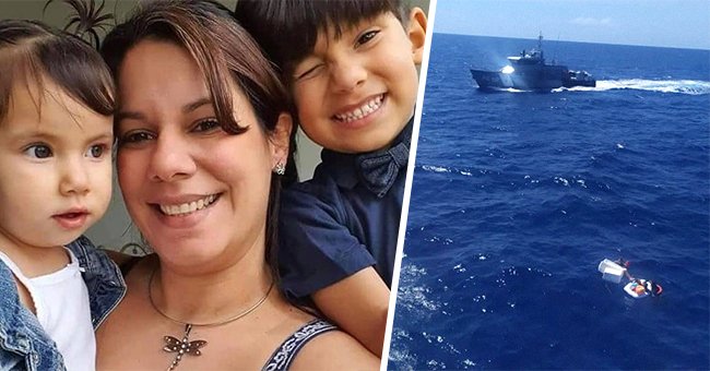 Mariely Chacón y sus dos hijos [izquierda]; Un crucero en el mar [derecha]. | Foto: Twitter.com/balleralert - Twitter.com/inea_venezuela