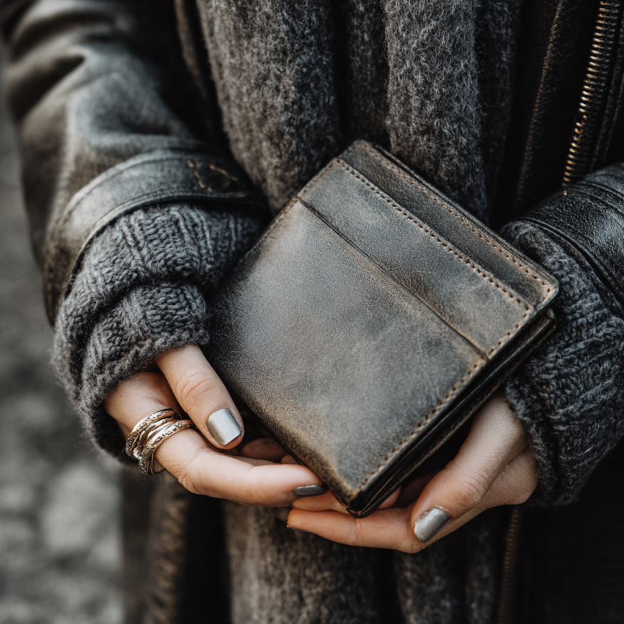 Las manos de una mujer sujetando una cartera | Fuente: Midjourney