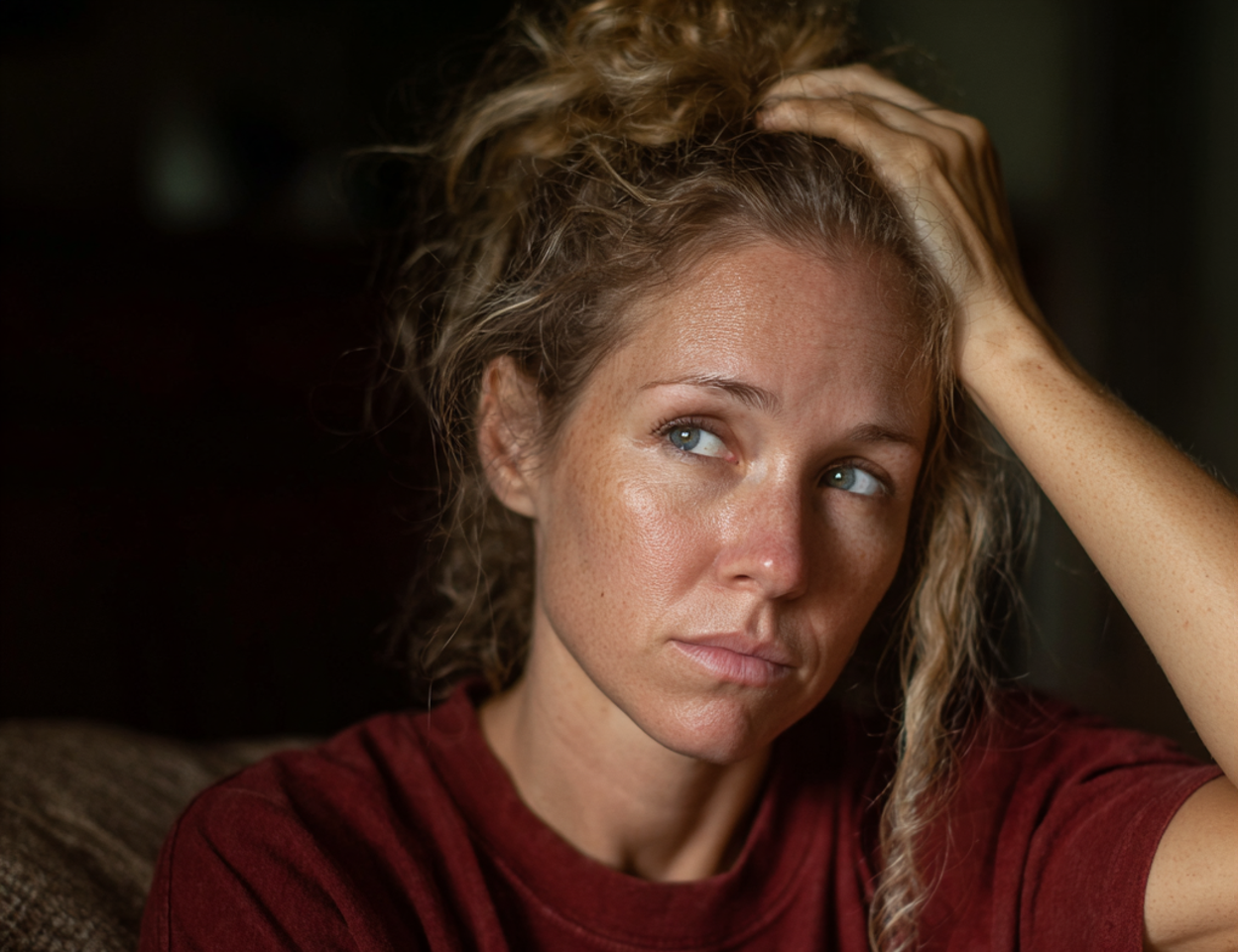 Una donna con la mano sulla testa | Fonte: Midjourney