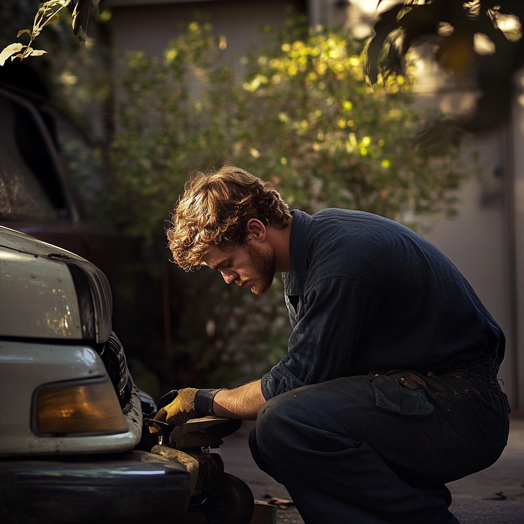 Un hombre trabajando en un automóvil | Fuente: Midjourney