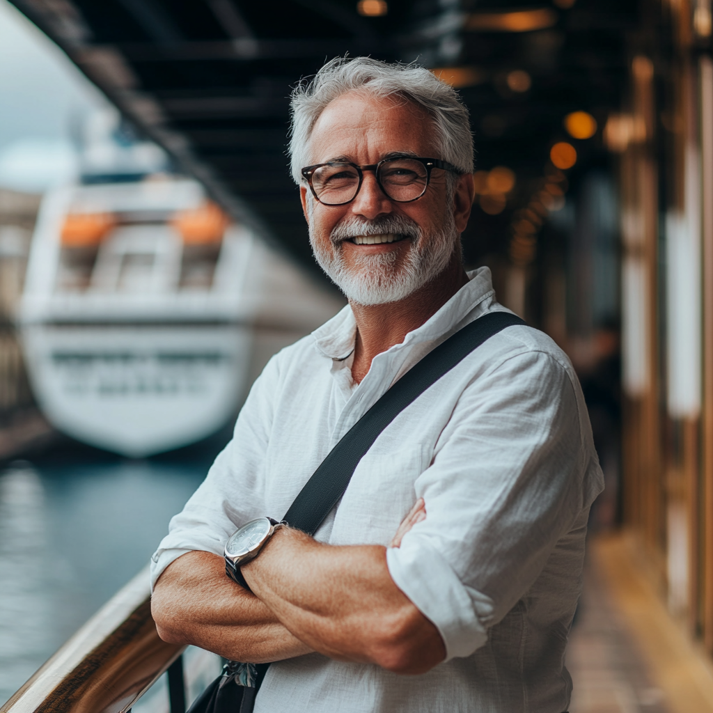 Un hombre feliz en un crucero | Fuente: Midjourney