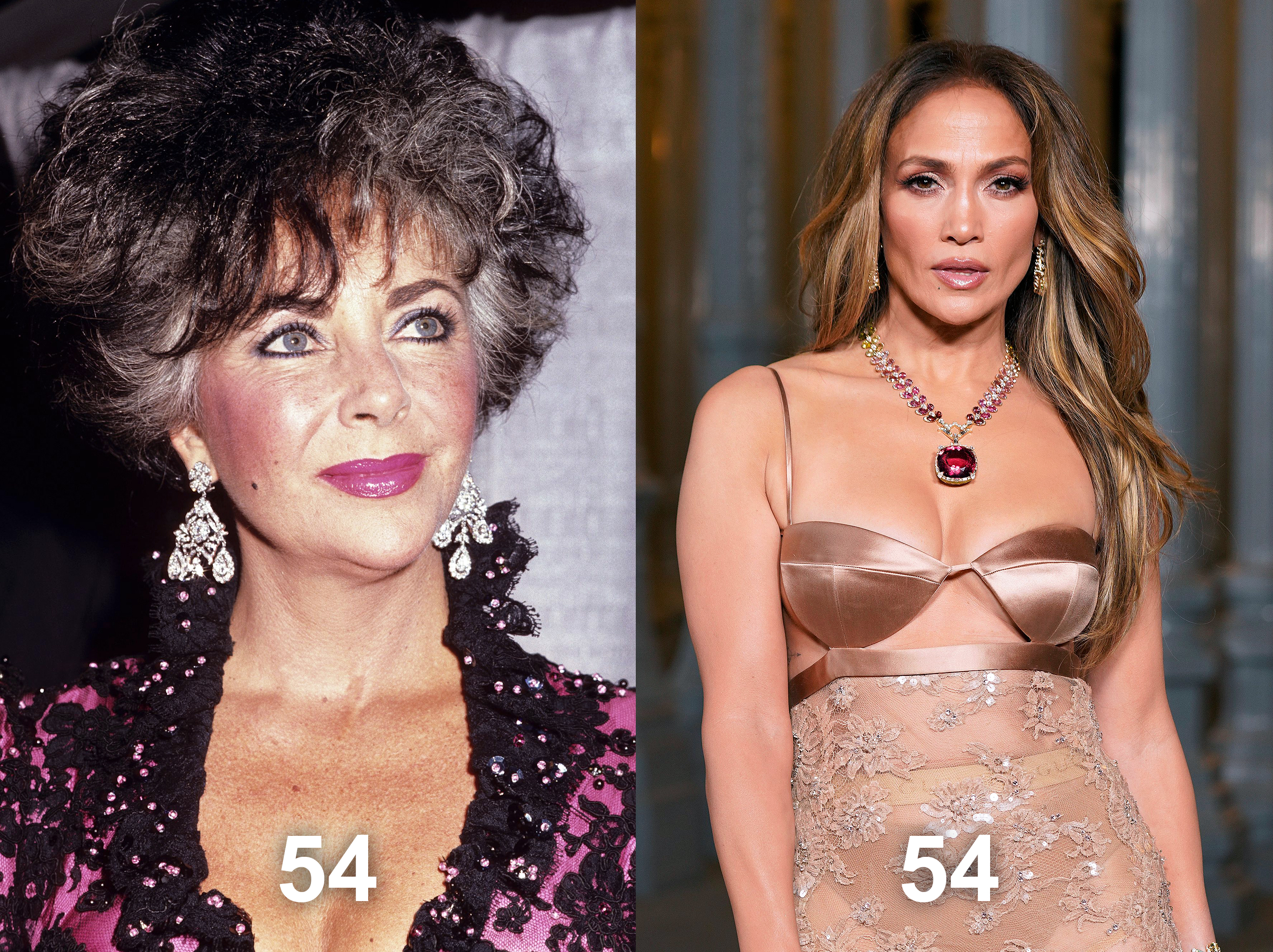 Elizabeth Taylor, 1986 | Jennifer Lopez, 2023 | Foto: Getty Images | Instagram/jlo