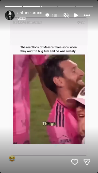Lionel Messi saludando a su hijo Thiago tras el partido entre el Inter Miami y Cruz Azul | Fuente: Instagram Stories/antonelaroccuzzo