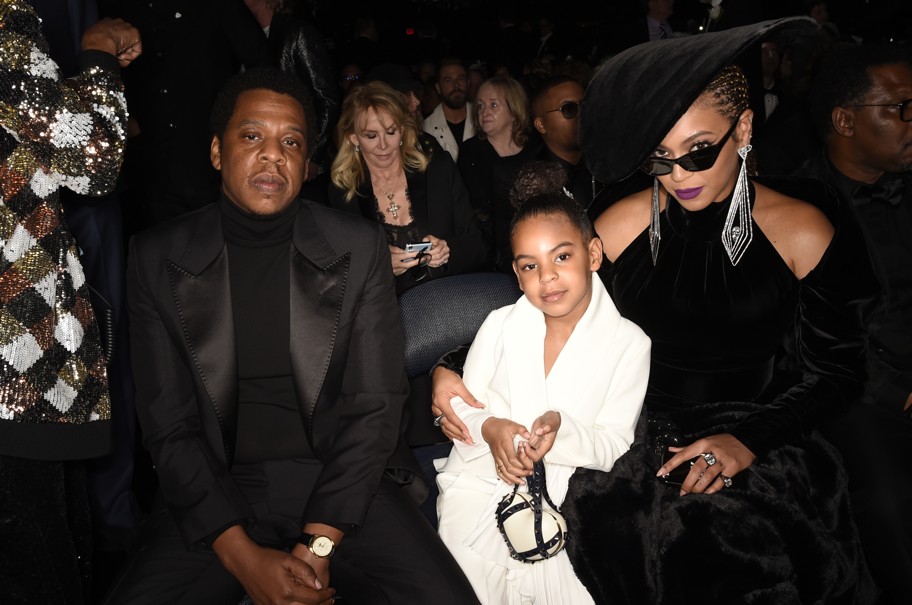 Jay-Z, Blue Ivy y Beyoncé Knowles-Carter en la 60ª edición de los Premios Grammy en Nueva York el 28 de enero de 2018 | Fuente: Getty Images