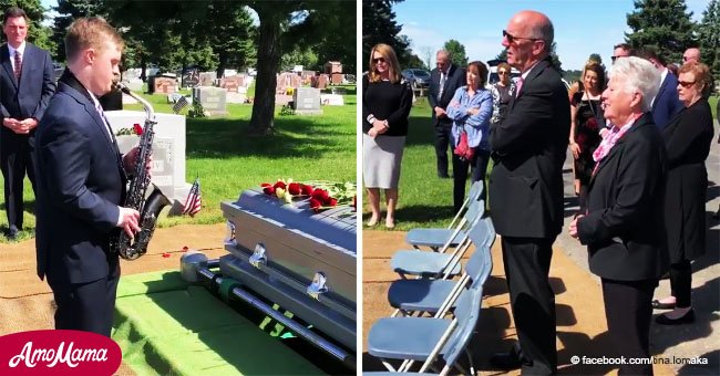 Niño con síndrome de Down rinde homenaje a su abuelo tocando el saxofón en su funeral