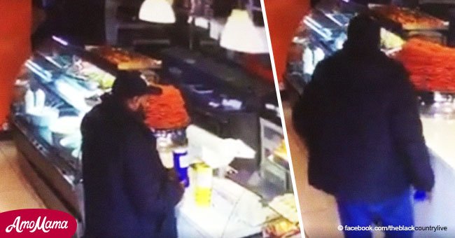 Ladrón sinvergüenza captado en cámara robando dinero para caridad de mostrador de restaurante