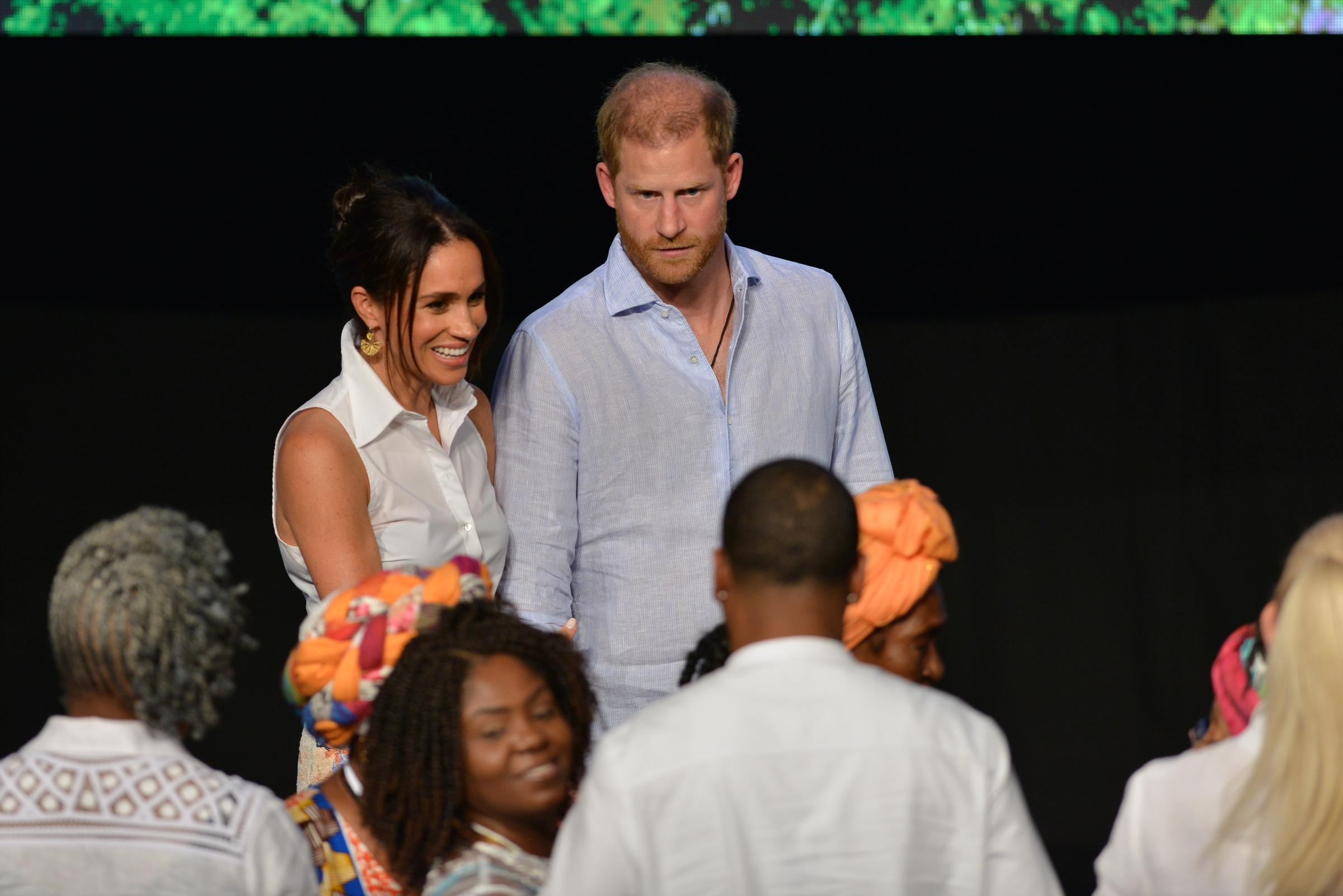 El duque y la duquesa de Sussex durante su gira por Colombia el 18 de agosto de 2024 | Fuente: Getty Images