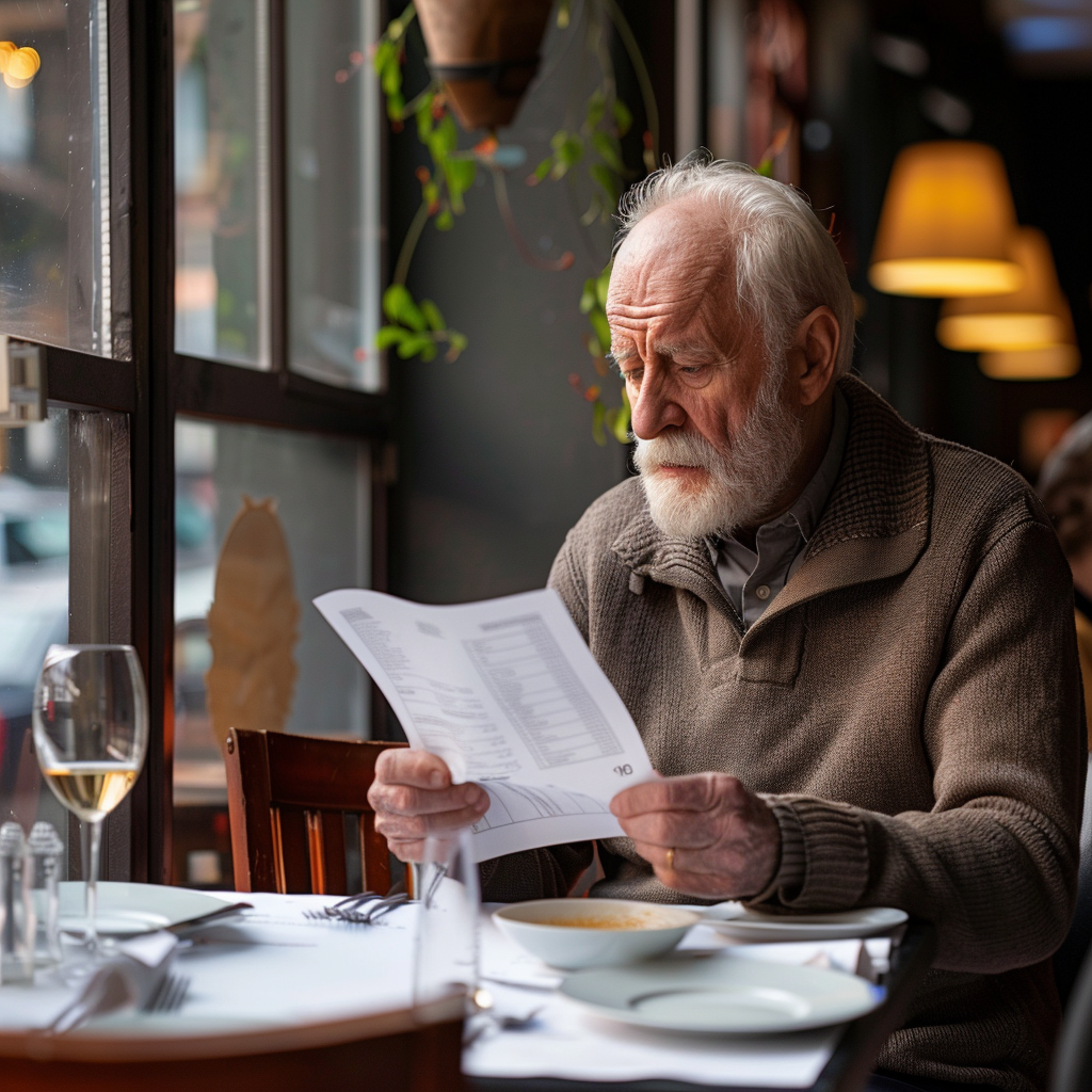 Anciano mirando la factura | Fuente: Midjourney