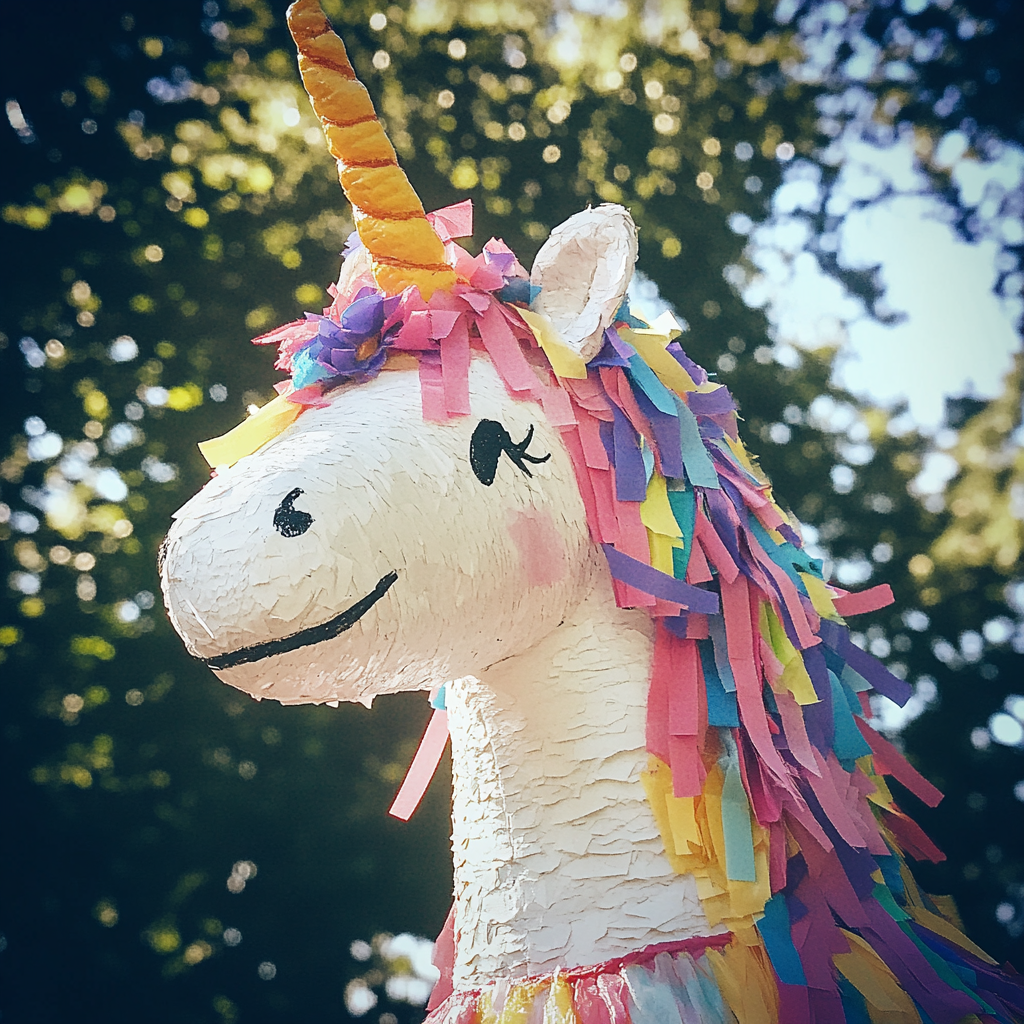 Una piñata con forma de unicornio | Fuente: Midjourney