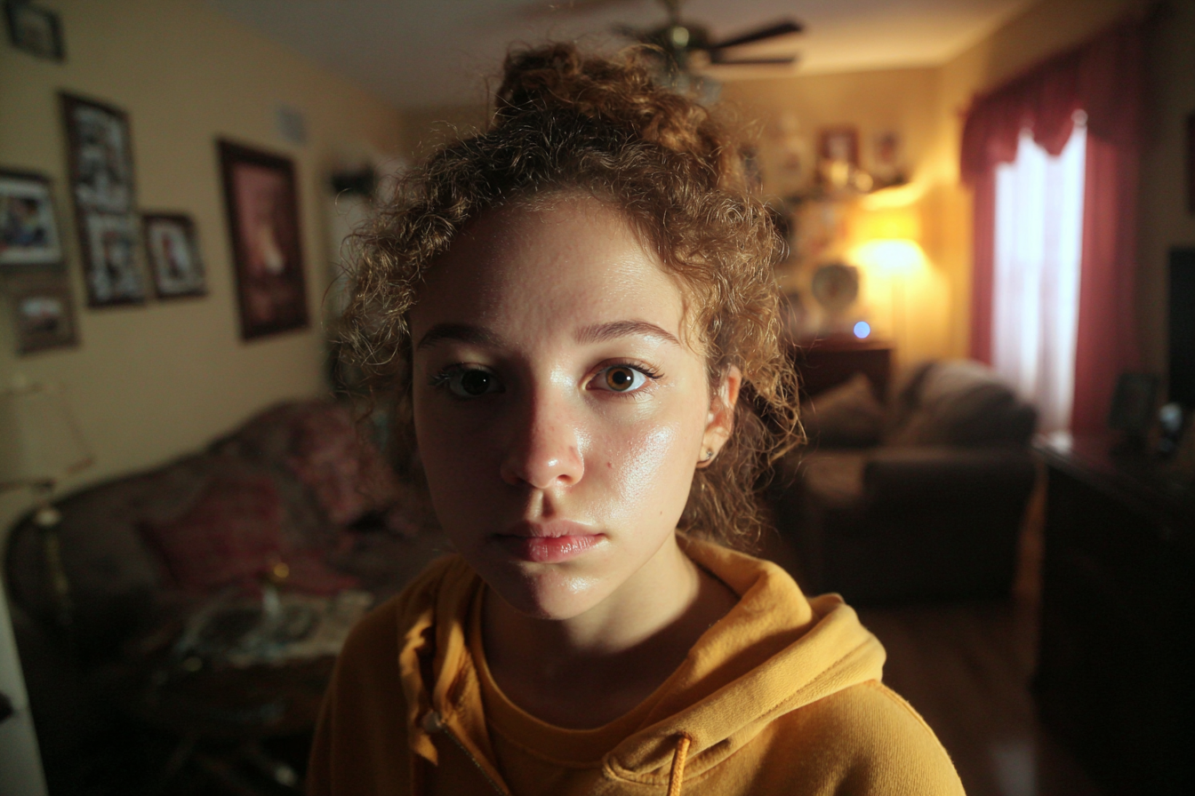 Una chica de pie en un salón | Fuente: Midjourney