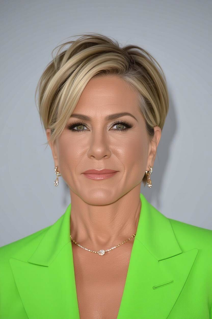 Una imagen generada por IA de Jennifer Aniston con un peinado diferente | Fuente: Grok