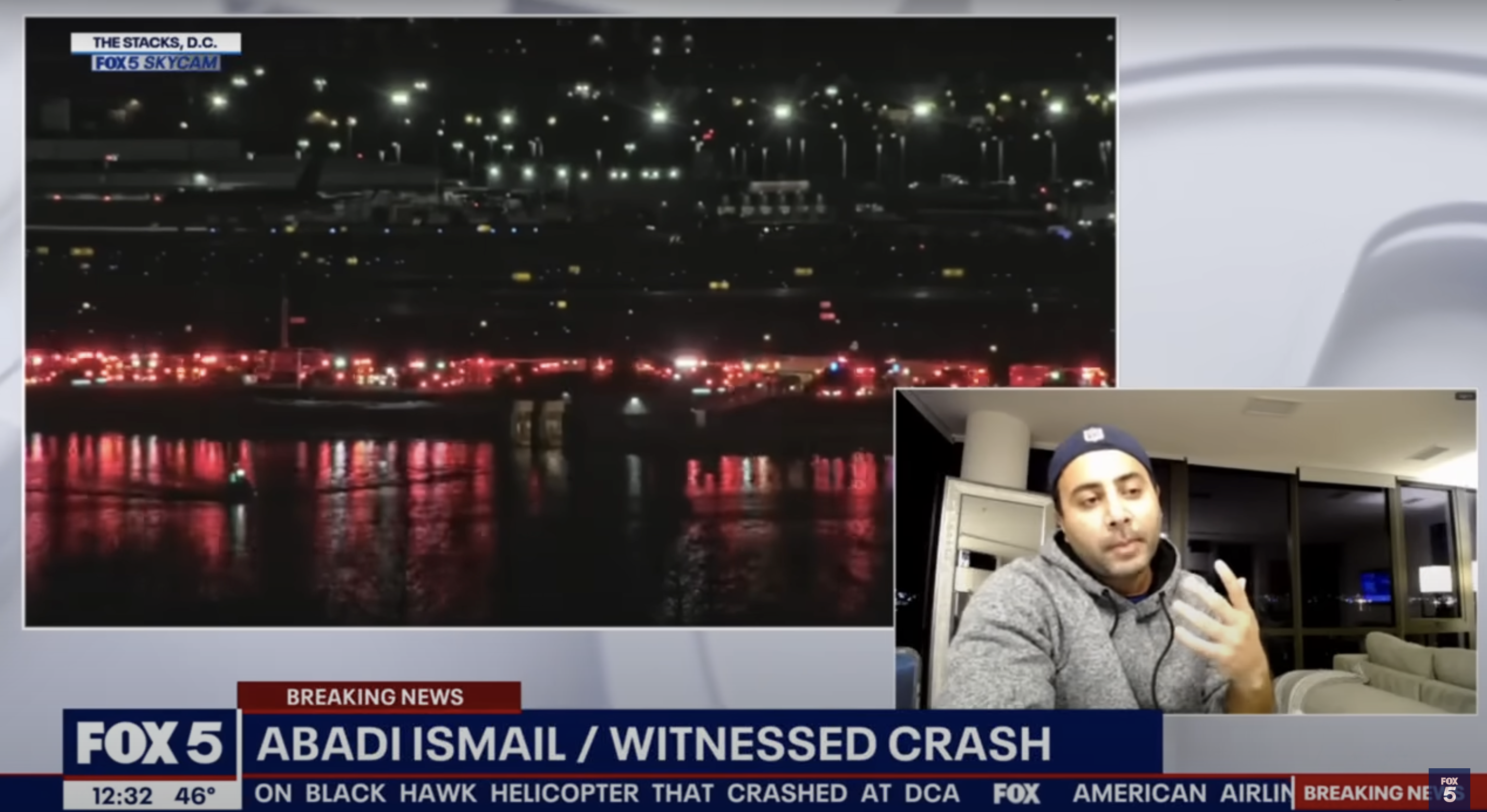 El testigo ocular Abdai Ismail comparte lo que vio cuando se produjo el accidente, según se ve en un vídeo fechado el 30 de enero de 2025 | Fuente: YouTube/fox5dc