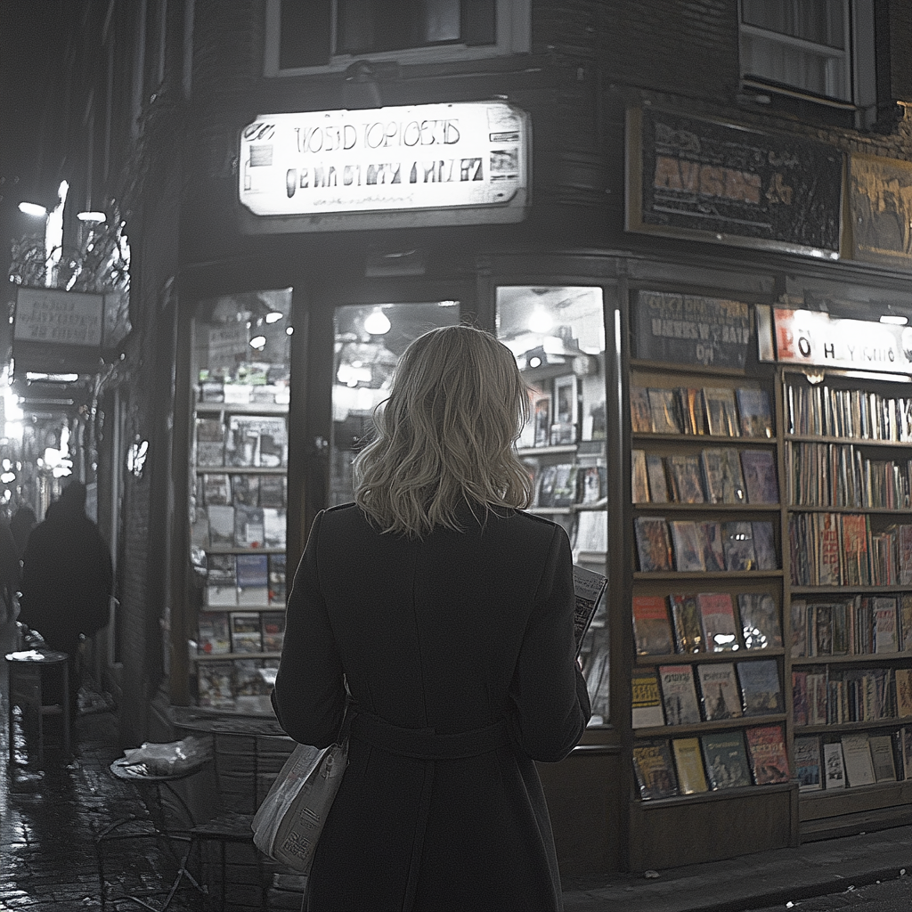 Una mujer delante de una librería | Fuente: Midjourney