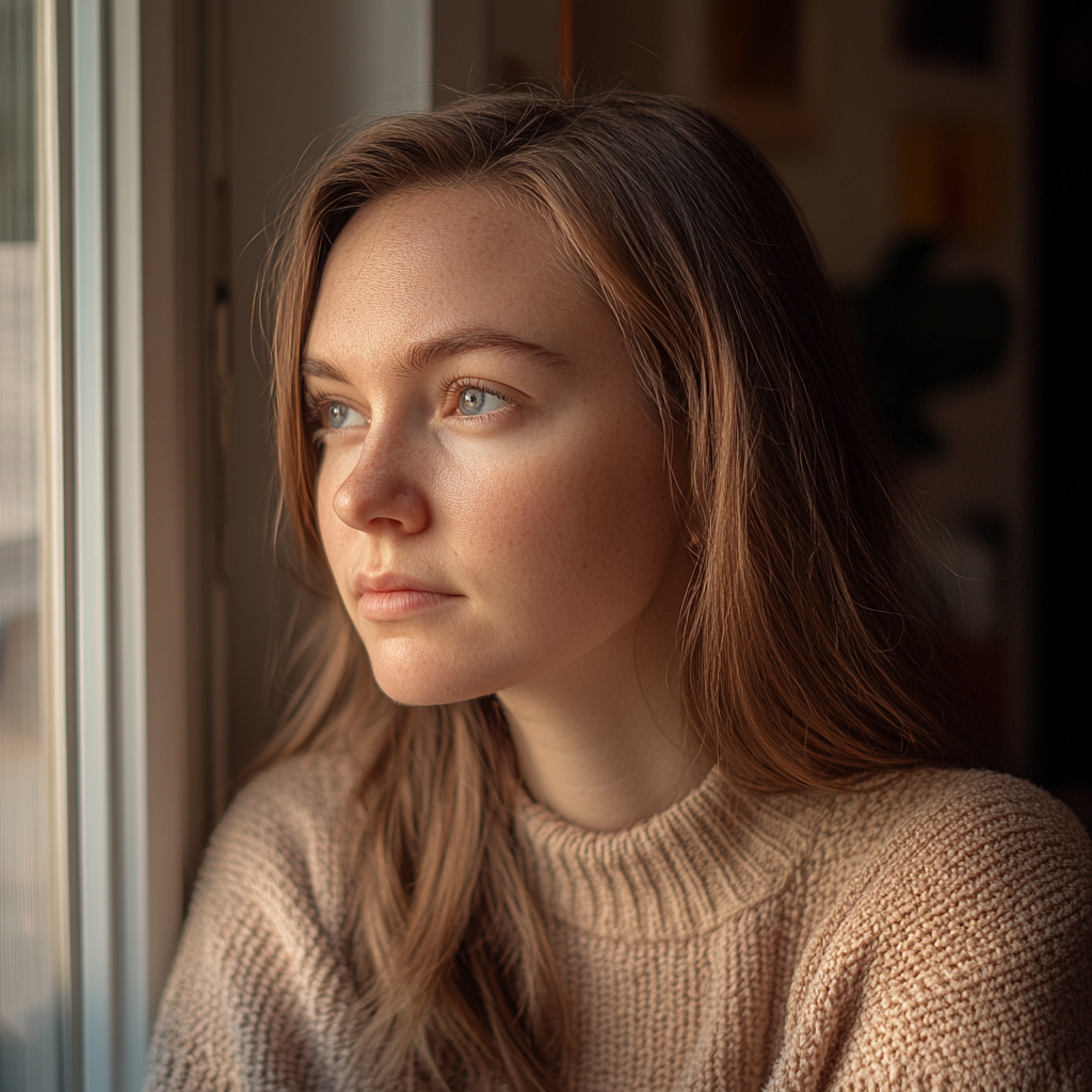 Una mujer pensativa mirando por la ventana | Fuente: Midjourney