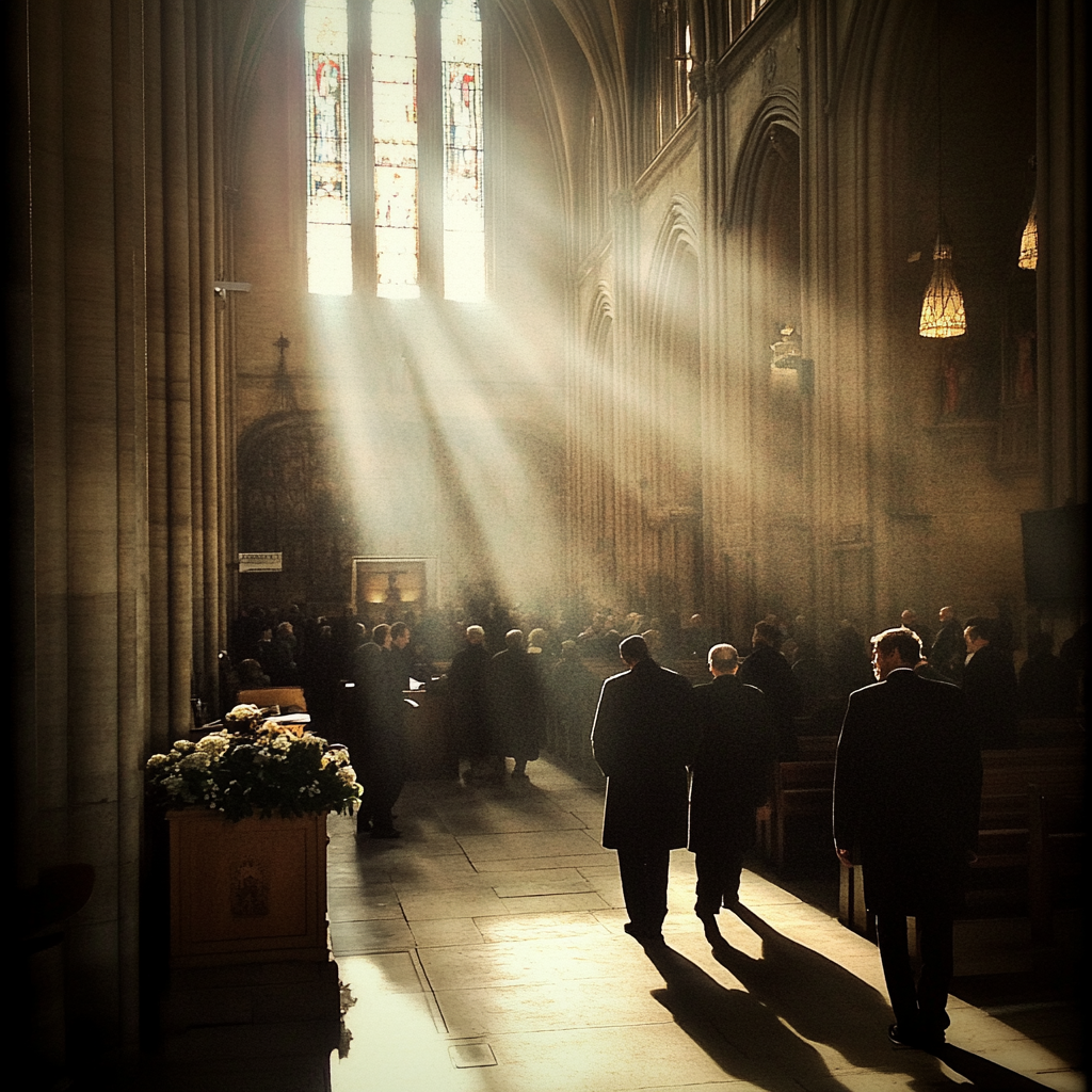 Un funeral en una catedral | Fuente: Midjourney