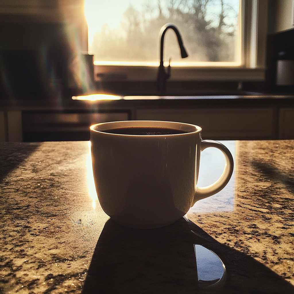 Una taza de café en la encimera de una cocina | Fuente: Midjourney