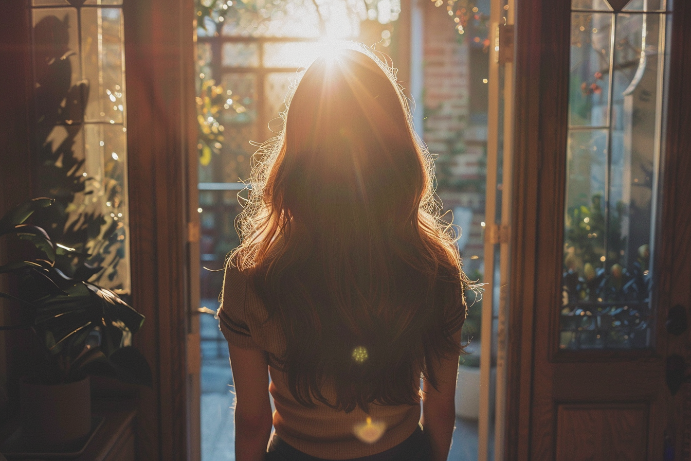 Una mujer en la puerta de su casa | Fuente: Midjourney