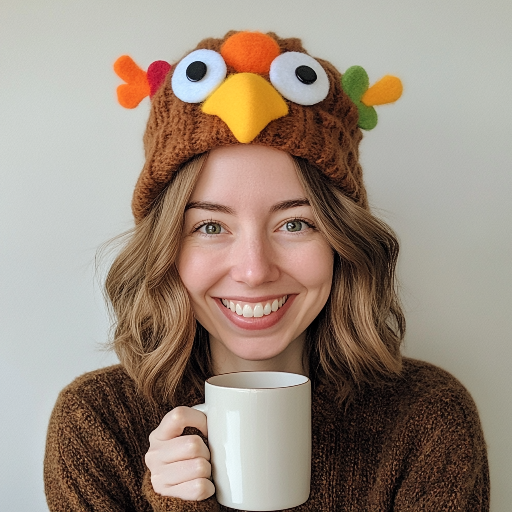 Una mujer sonriente con una taza en la mano | Fuente: Midjourney