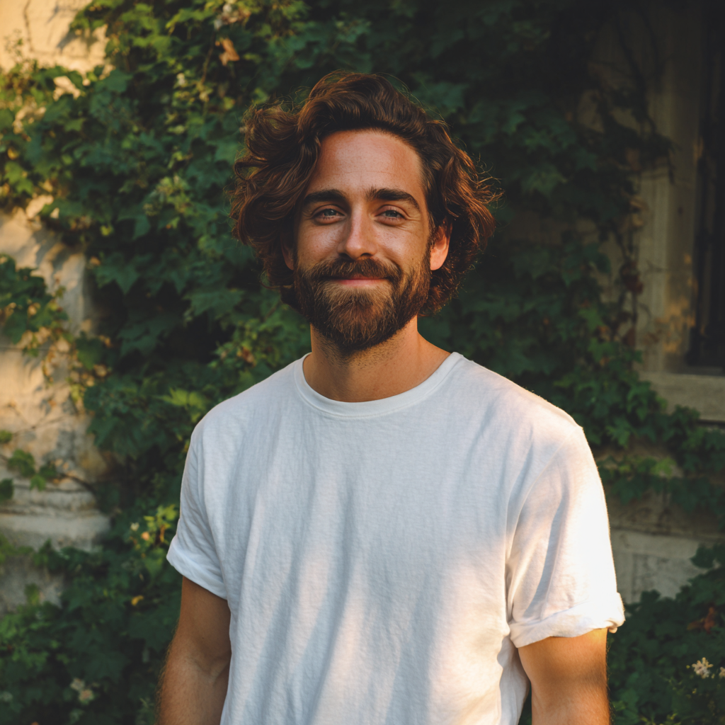 Un hombre sonriente en el exterior | Fuente: Midjourney